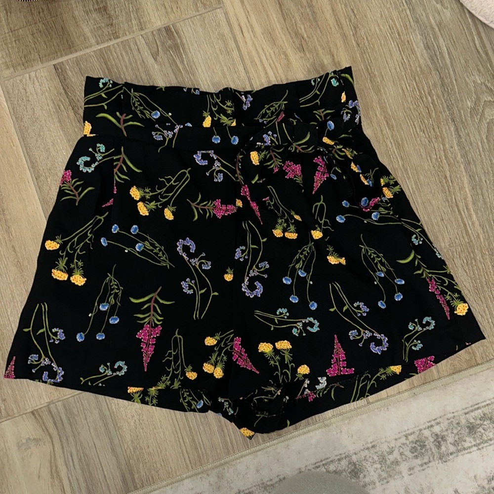 High waisted, black, floral, summer shorts